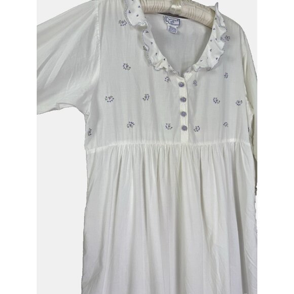 Vintage April Cornell Medium Nightgown White Floral Embroidered Prairie Cottage - Picture 3 of 11